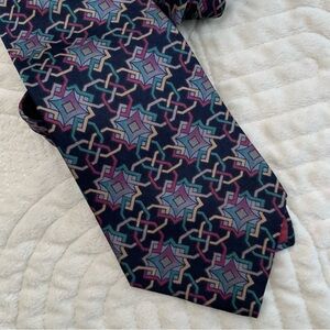 Zylos George Machado Italian Silk Navy Blue Patterned Tie